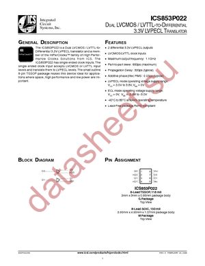 ICS853P022AGLFT datasheet  